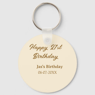 Happy 21st birthday brown pastel yellow name date key ring