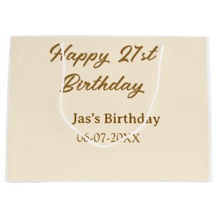 Happy 21st birthday brown pastel yellow name date  large gift bag