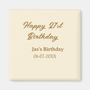 Happy 21st birthday brown pastel yellow name date  magnet