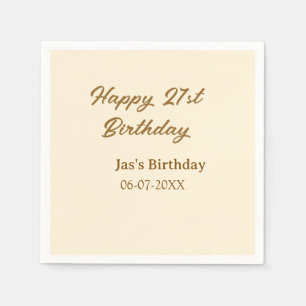 Happy 21st birthday brown pastel yellow name date napkin