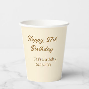 Happy 21st birthday brown pastel yellow name date paper cups