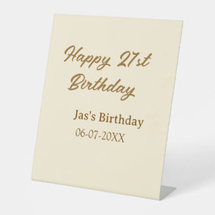 Happy 21st birthday brown pastel yellow name date  pedestal sign