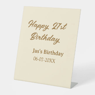 Happy 21st birthday brown pastel yellow name date  pedestal sign