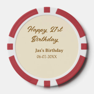 Happy 21st birthday brown pastel yellow name date  poker chips