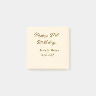 Happy 21st birthday brown pastel yellow name date  post-it notes
