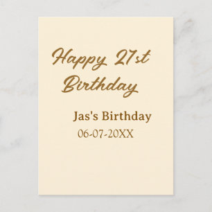 Happy 21st birthday brown pastel yellow name date  postcard