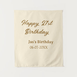 Happy 21st birthday brown pastel yellow name date  tapestry