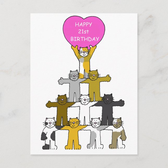 Happy 21st Birthday Cartoon Cats. Postcard (Front)