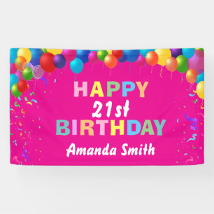 Happy 21st Birthday Colourful Balloons Hot Pink Banner