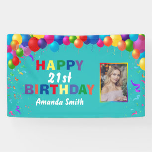 Happy 21st Birthday Colourful Balloons Teal Banner