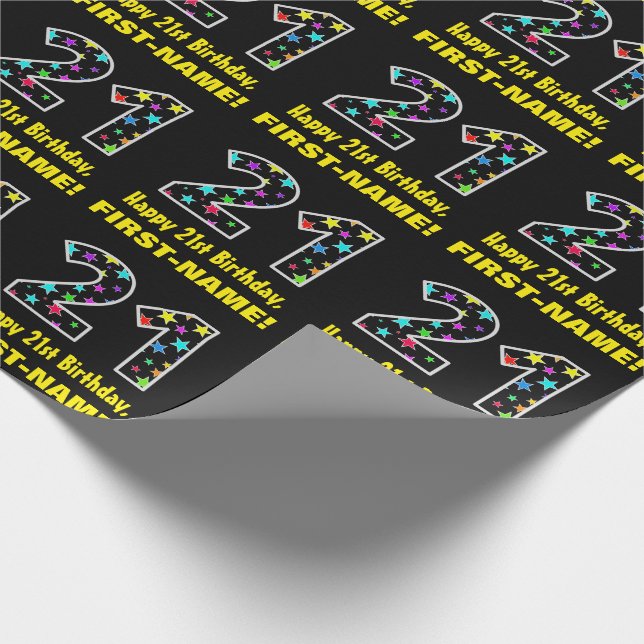 Happy 21st Birthday, Fun Colourful Stars Pattern 2 Wrapping Paper (Corner)