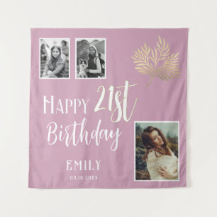 Happy 21st Birthday Gold Foliage 3 Photo Backdrop Tapestry