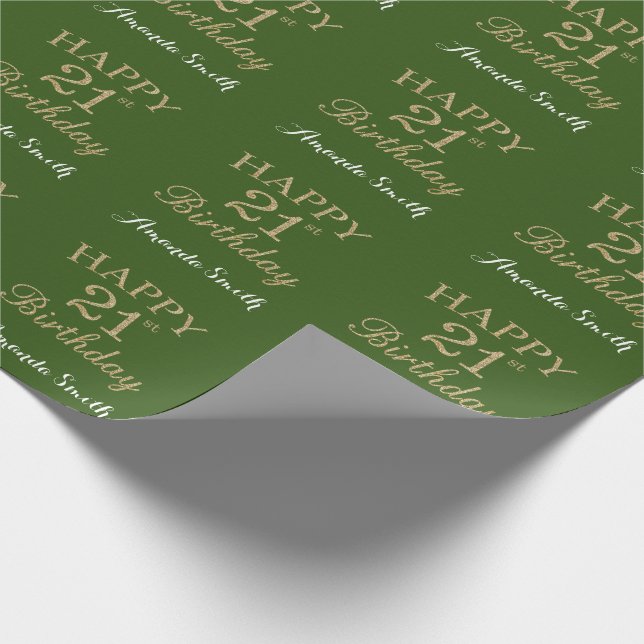 Happy 21st Birthday Gold Glitter and Green Wrapping Paper (Corner)