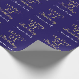 Happy 21st Birthday Gold Glitter and Navy Blue Wrapping Paper