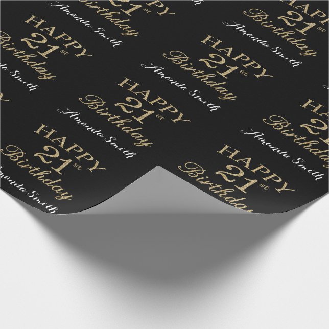 Happy 21st Birthday Gold Glitter Wrapping Paper (Corner)