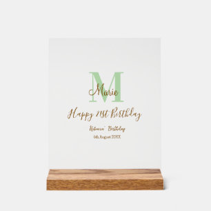 Happy 21st Birthday green add name monogram brown Acrylic Sign