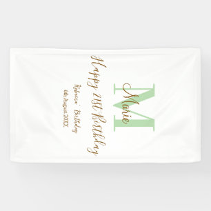 Happy 21st Birthday green add name monogram brown Banner