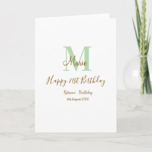 Happy 21st Birthday green add name monogram brown  Card