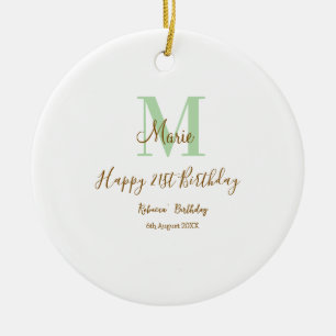 Happy 21st Birthday green add name monogram brown  Ceramic Tree Decoration
