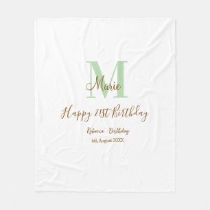 Happy 21st Birthday green add name monogram brown  Fleece Blanket