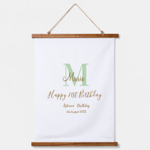 Happy 21st Birthday green add name monogram brown  Hanging Tapestry