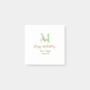 Happy 21st Birthday green add name monogram brown Post-it Notes