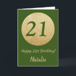 Happy 21st Birthday Green and Gold Glitter Card<br><div class="desc">Happy 21st Birthday Green and Gold Glitter Card with personalised name. For further customisation,  please click the "Customise it" button and use our design tool to modify this template.</div>