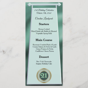 Happy 21st Birthday Green Glitter Foil Menu