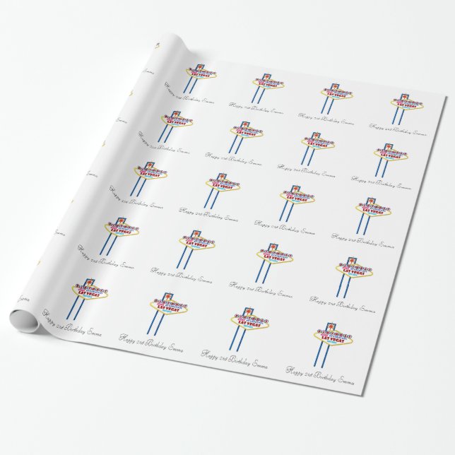 Happy 21st Birthday Las Vegas Wrapping Paper (Unrolled)