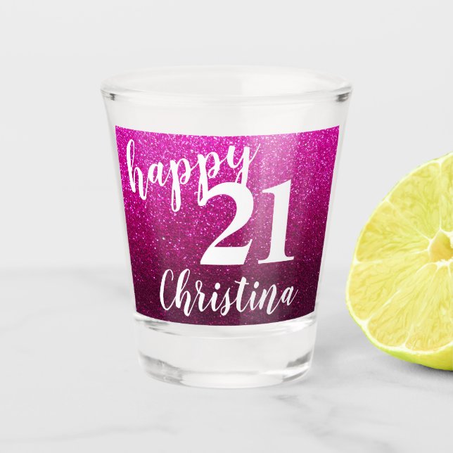 Happy 21st Birthday Legal Drinking Age Glitter Shot Glass (Front)