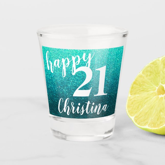 Happy 21st Birthday Legal Drinking Age Glitter Shot Glass (Front)