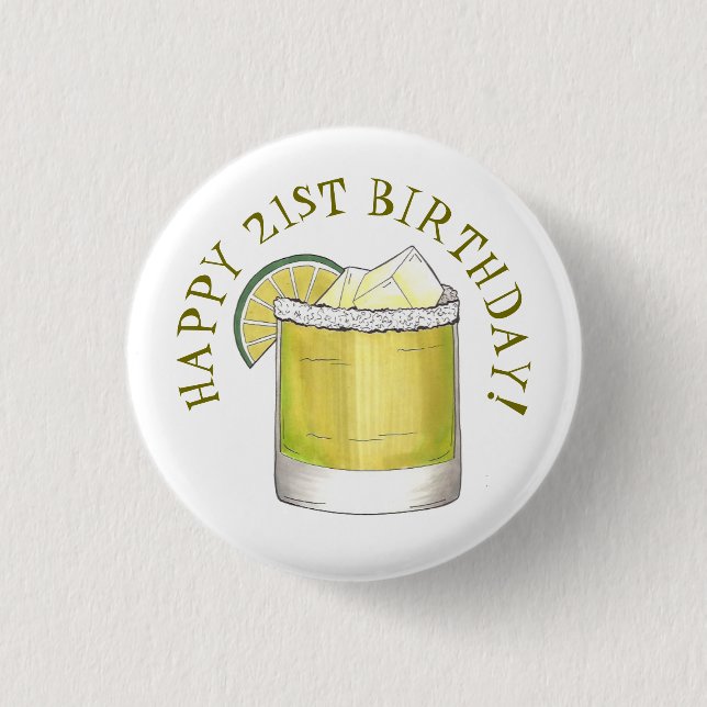 Happy 21st Birthday Margarita Cocktail Mixed Drink 3 Cm Round Badge (Front)