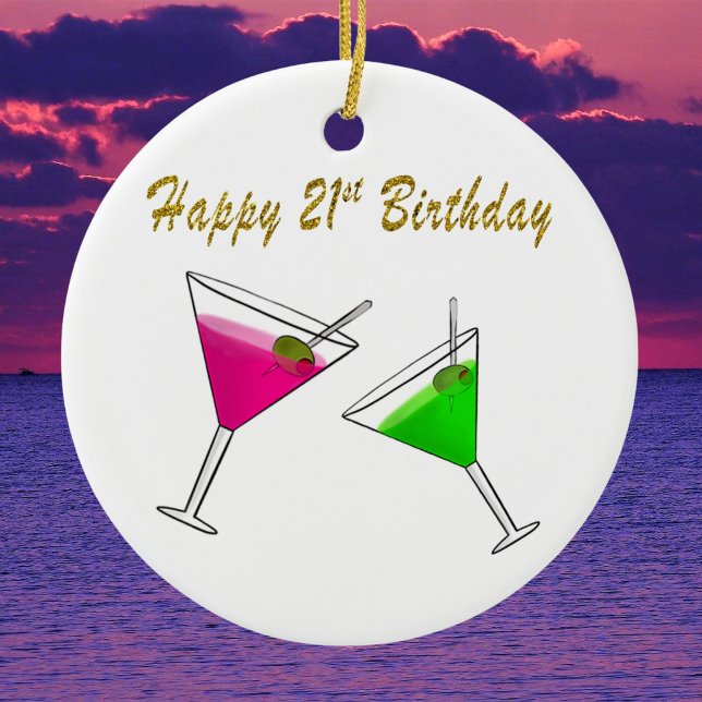 Happy 21st Birthday Martinis Ceramic Tree Decoration (Creator Uploaded)