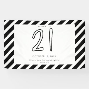 Happy 21st Birthday Modern Simple Black White Banner