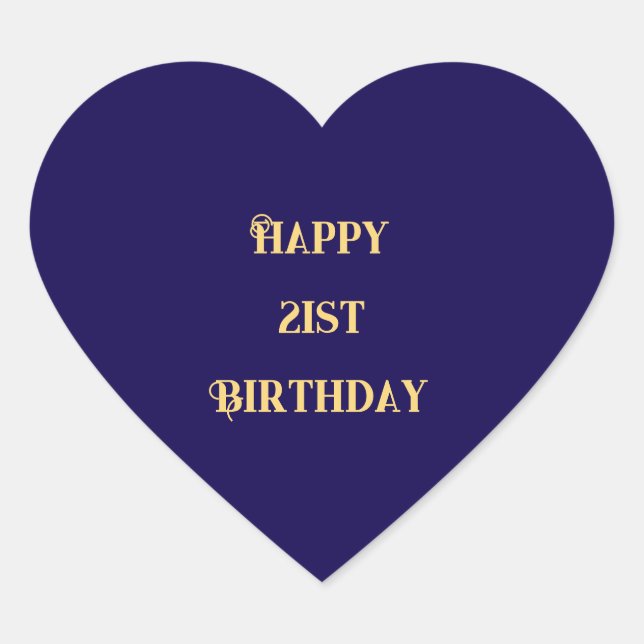 Happy 21st Birthday Navy Blue Black Twenty One Heart Sticker (Front)
