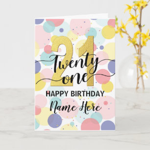 Happy 21st Birthday Pastel Rainbow and Gold Girl Card