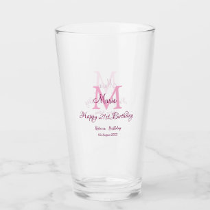 Happy 21st Birthday pink add name monogram modern Glass