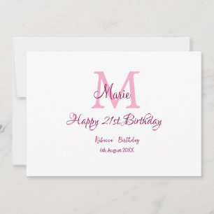 Happy 21st Birthday pink add name monogram modern Invitation