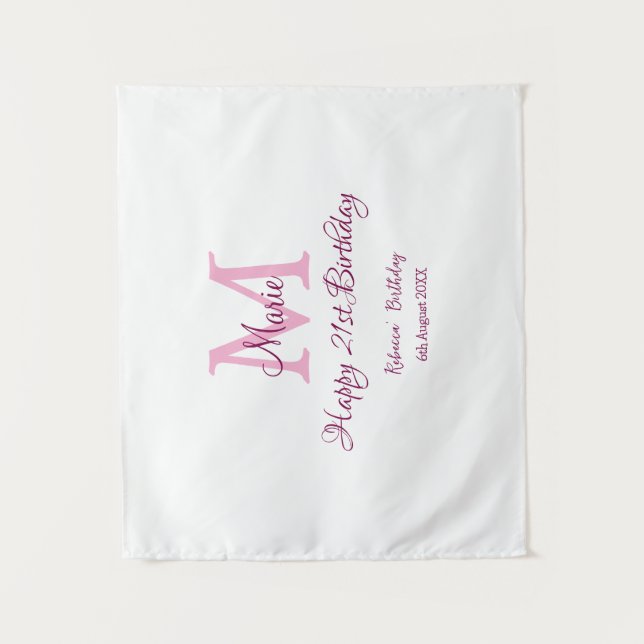 Happy 21st Birthday pink add name monogram modern Tapestry (Front)