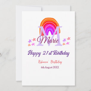 Happy 21st Birthday pink add name monogram rainbow