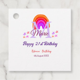 Happy 21st Birthday pink add name monogram rainbow Favour Tags