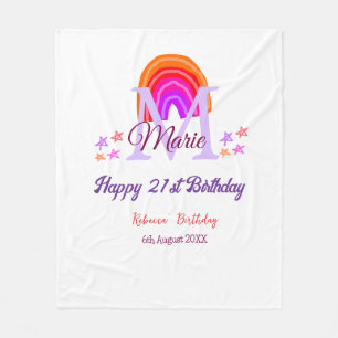 Happy 21st Birthday pink add name monogram rainbow Fleece Blanket