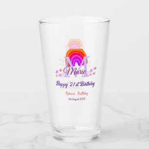 Happy 21st Birthday pink add name monogram rainbow Glass