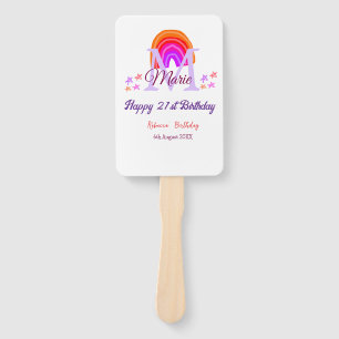 Happy 21st Birthday pink add name monogram rainbow Hand Fan