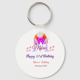 Happy 21st Birthday pink add name monogram rainbow Key Ring