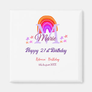 Happy 21st Birthday pink add name monogram rainbow Magnet
