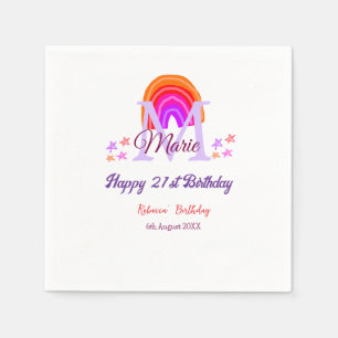 Happy 21st Birthday pink add name monogram rainbow Napkin