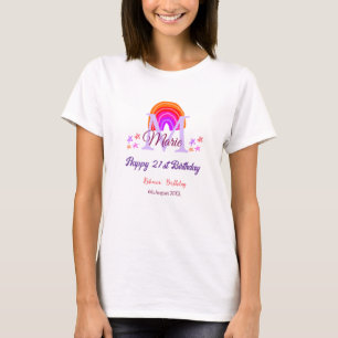 Happy 21st Birthday pink add name monogram rainbow T-Shirt