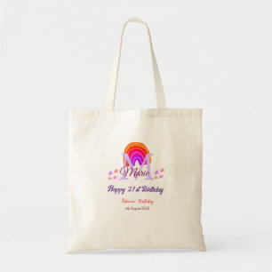 Happy 21st Birthday pink add name monogram rainbow Tote Bag