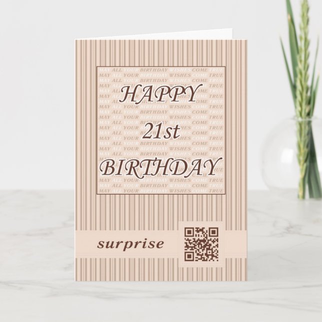 Happy  21st Birthday!QR Code Video Greeting Card. Card (Front)